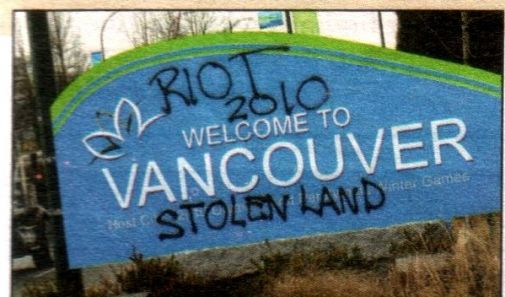 Olympics Welcome to Vancouver signs paintbombed