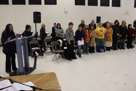 Gladys Radek honours missing and murdered women by speaking their names aloud. Photo: Tami Starlight