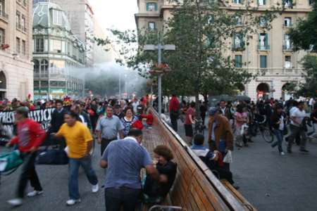 Tear gas in the air, Santiago demo