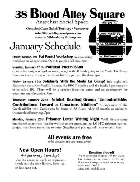 38 Blood Alley Anarchist Space January Schedule