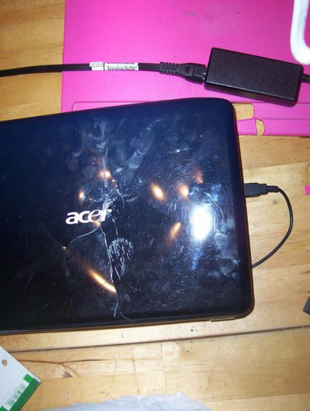 Laptop destroyed by assailants