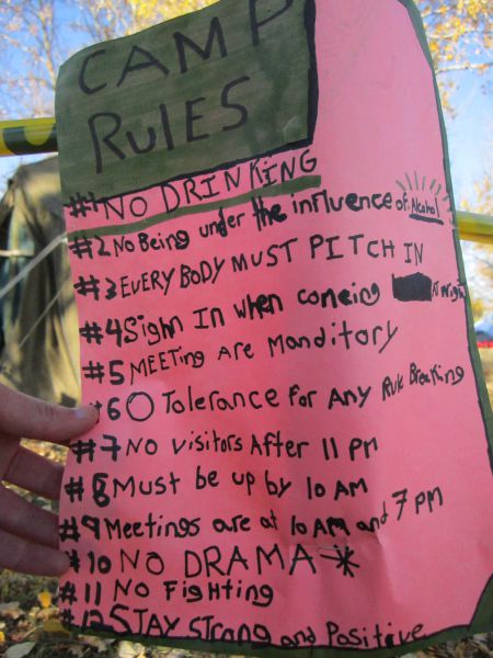 Collective Camp Rules on St. Patrick's Island/Occupy Safe Zone.  Residents and participating occupiers are expected to contribute to the well being of fellow residents.