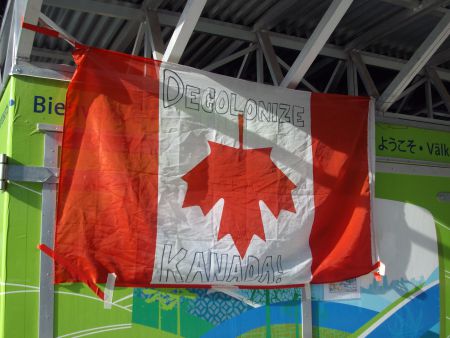 Decolonize Canada flag, Occupy Vancouver