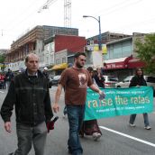 RTR marching down Hastings St - east to the Heatley & Alexander streets ministry office