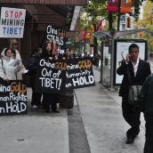 Protesters outside of the China Gold shareholder's meeting