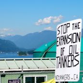 Demonstration at Kinder Morgan in Burnaby, BC:  No Pipelines, No Tankers, No Freeways, No Tar Sands!