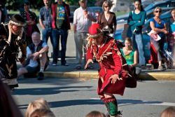 Esquimalt Dancers perform honour song for visiting chief and elders
