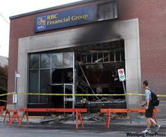 Aftermath of RBC firebombing (video in link below). (Photo credit: Mike Carroccetto/Canwest)