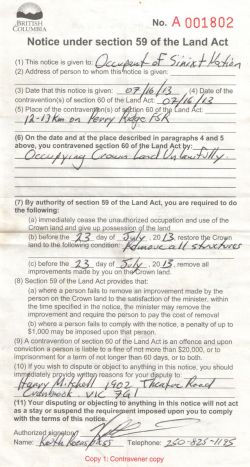 Notice of Trespass on Crown Land Order