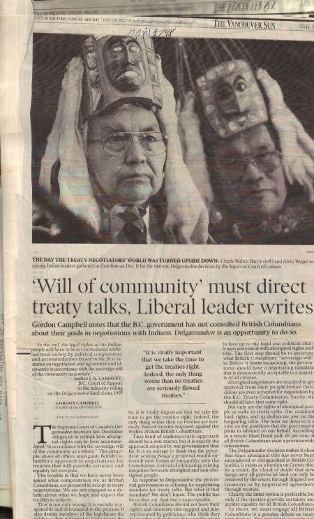 Alvin Weget, hereditary Gitksan chief who had to testify in a Canadian court to the social, economic and political realities of his nation in Delgamuukw.