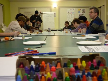 Attendees at the comic-making workshop at Kiwassa Neighbourhood House on March 9, 2011