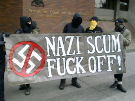 Banner at Jan 27, 2012, court appearance of Neo-Nazi Shawn MacDonald (winner of best banner of the year for 2010 by Georgia Straight)