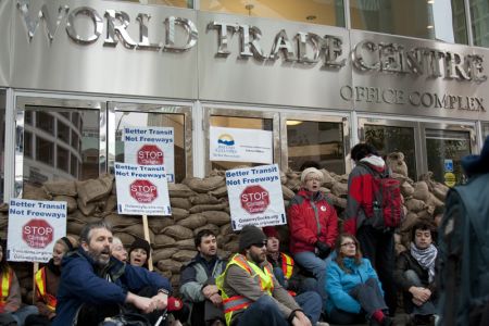 World Trade Centre office building blockaded in Vancouver. Photo: Erin Empey