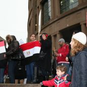 Many children attend the Vancouver rally in solidarity with the people of Egypt and Tunisia. Photo: Sandra Cuffe