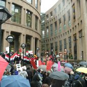 The much-transited central branch of the Vancouver Public Library was the site of the rally for Egypt and Tunisia. Photo: Sandra Cuffe