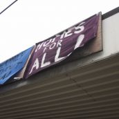 Banners Hang from the Ceiling of The Former Shelter Site