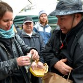 Chief Roland Willson presents gifts to hunger striker Kristin Henry 