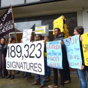 Delivering a petition signed by almost 200,000 calling for Nevsun shareholders to divest. 