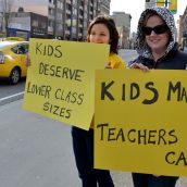 Teachers from Strathcona School in the Downtown Eastside took to the streets after class today.