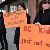 Teachers from Strathcona School in the Downtown Eastside took to the streets after class today.