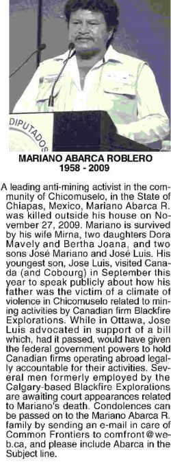 Mariano Abarca's obituary, which did not run in the Calgary Herald