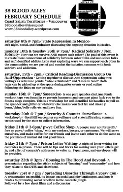 38 Blood Alley Anarchist Space February Schedule