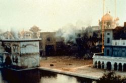 The destruction and burning of the Golden Temple complex on the orders of Indira Gandhi.